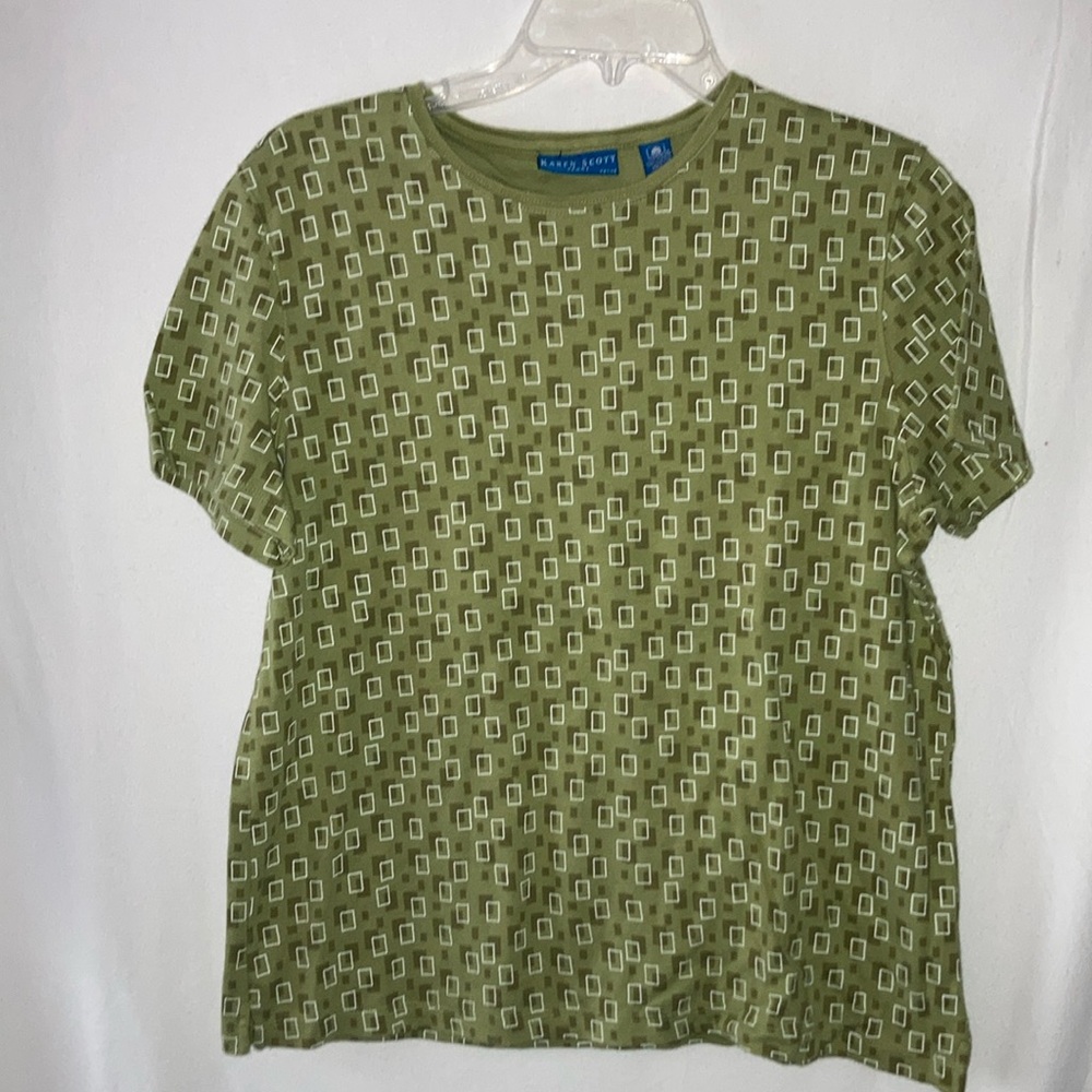Karen Scott Green Patterned Short Sleeve Tee